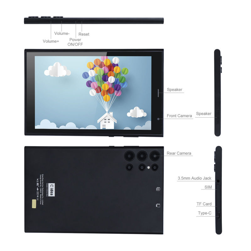 C-Idee 8 Zoll Android Tablet PC 8 GB RAM 512 GB ROM Quad Core 800*1280 HD Tabletten mit WIFI/SIM-Karte CM822 (Schwarz)
