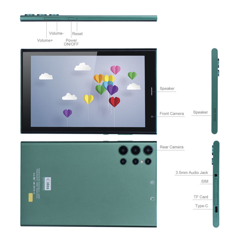 C-Idee 8 Zoll Smart Tablet PC mit Stoßdichtem Gehäuse 128 GB ROM 800x1280 IPS Touchscreen Anzeige zum Lesen Grün CM822