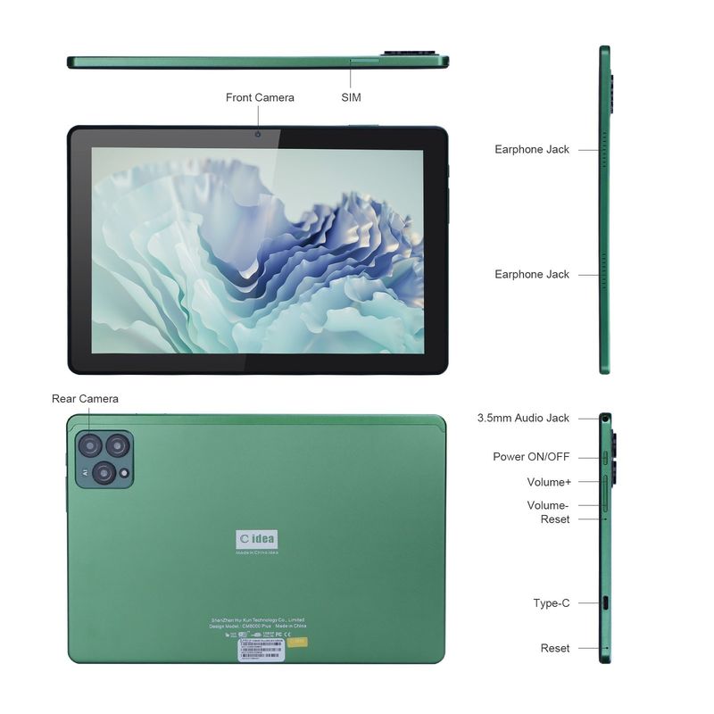 C-Idee 10 Zoll Tablet PC mit 13MP + 16MP Kameras und 256GB Erweiterter Speicher High Definition IPS Display CM8000plus