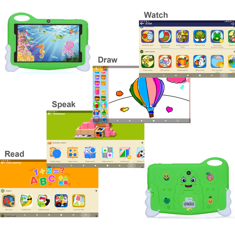 C-Idee Kinder Student Study Tablet 7 Zoll Cute lange Akkulaufzeit 32GB Speicher 2MP + 5MP Dual-Kameras CM90 Grün