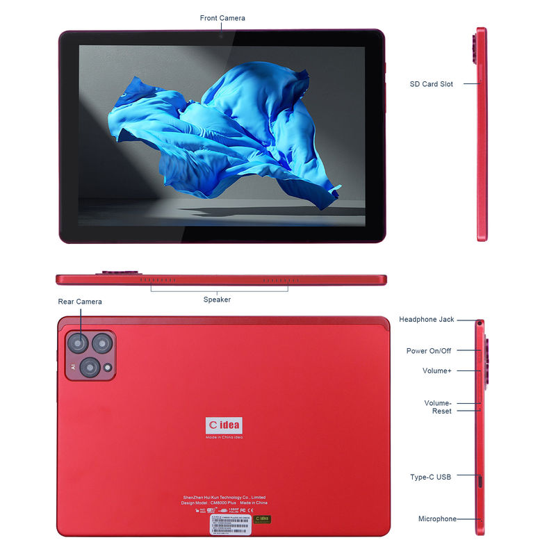 C Idee 10 Zoll Android 12 Tablet 8 GB RAM 256 GB ROM Modell CM8000PLUS Rot
