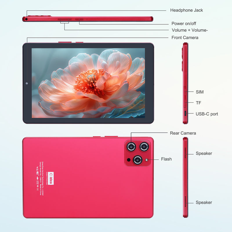 C-Idee 9 Zoll Android 12 Tablet 8 GB RAM 512 GB ROM 5MP + 8MP Dual Camera WIFI Tablet mit SIM CM915 (rot)