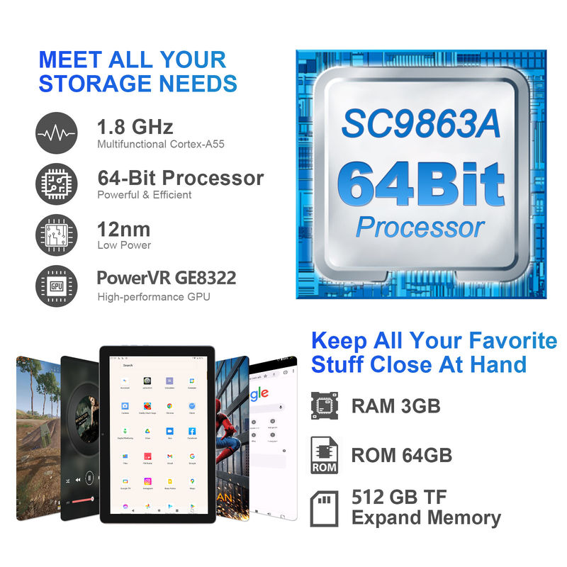 C Idee 3 GB RAM 64 GB ROM 10 Zoll Android Tablet PC 512 GB Erweiterung HD IPS Display CM9000 Raum Grau
