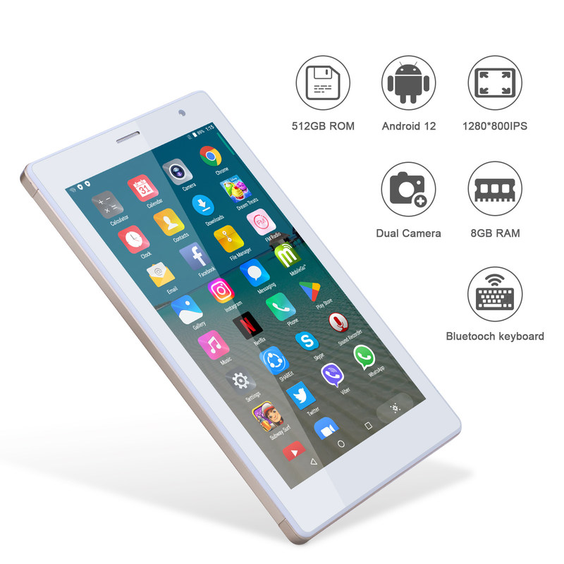 C-Idee 7 Zoll Android Smart Tablets 8+512GB Quad-Core WiFi Tablet HD Touchscreen CM513 ((Gold)