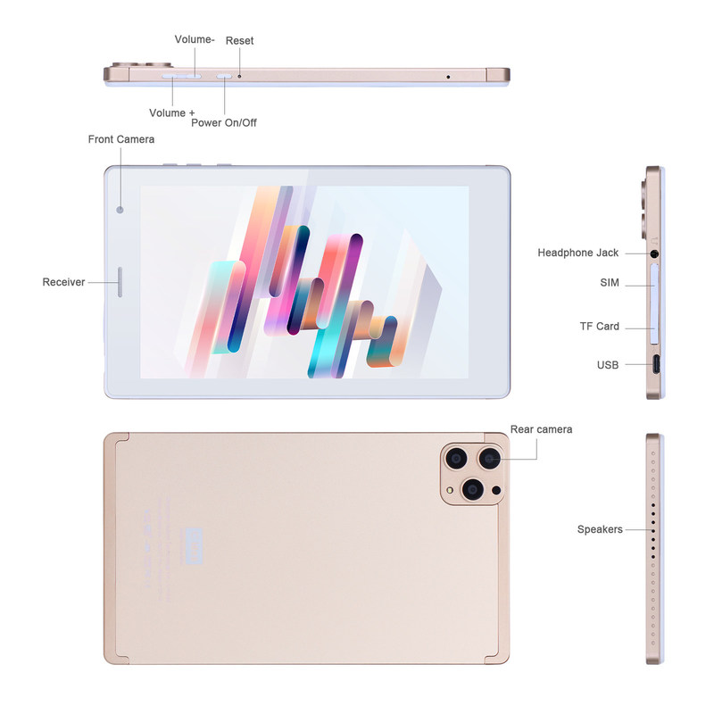 C-Idee 7 Zoll Android Smart Tablets 8+512GB Quad-Core WiFi Tablet HD Touchscreen CM513 ((Gold)