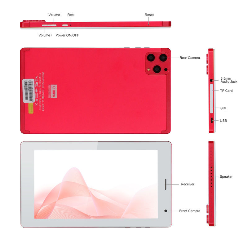C-Idee 7 Zoll Tablet PC 8 GB RAM 512 GB ROM Quad-Core Prozessor Dual Kamera WiFi/BT für Jugendliche mit Gehäuse CM513 (rot)