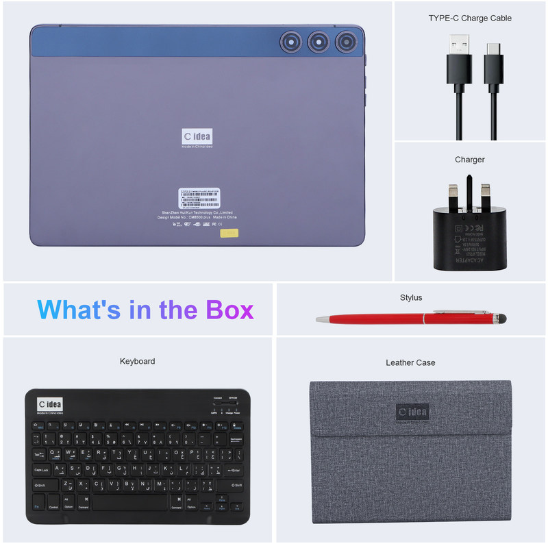 C-Idee Android Tablet 10,1 Zoll Dual Camera 8 GB RAM 512 GB WIFI 5G Tablet mit Tastatur Maus SIM Unterstützung für die Schule