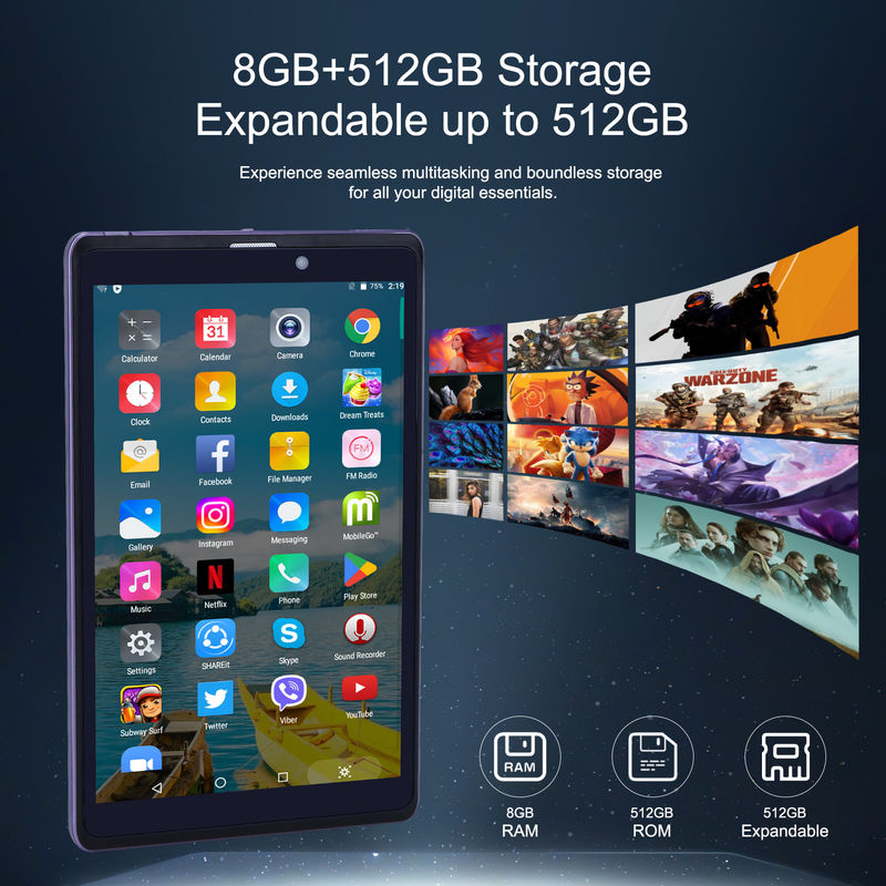 C Idea Portable 8 In Android Tablet PC 8 GB RAM 512 GB Android 12 Tablet IPS HD Anzeige Vierkern CM818-Purple