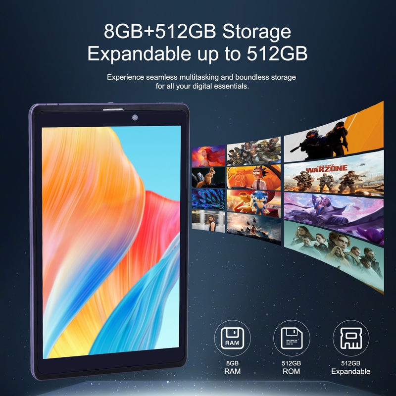 C Idea Portable 8 In Android Tablet PC 8 GB RAM 512 GB Android 12 Tablet IPS HD Anzeige Vierkern CM818-Purple