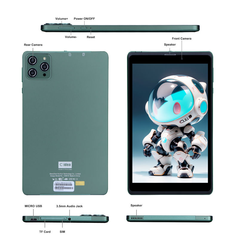 C-Idee Portable 8 Zoll Android Tablet PC mit Android 12 Quad-Core CPU 8 GB RAM 512 GB Speicher IPS HD Display CM818-Grün