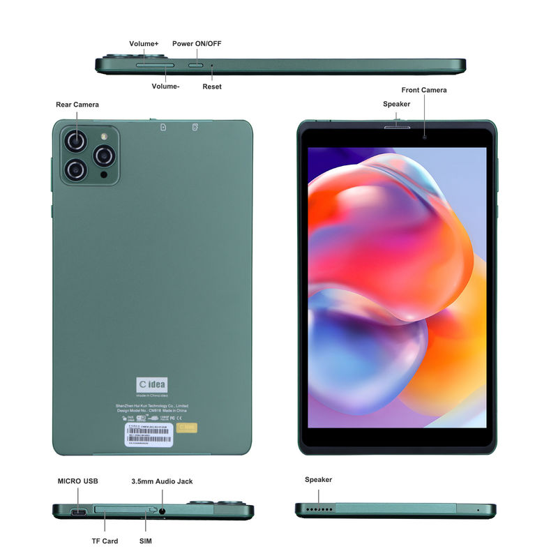 C Idee 8 Zoll Android Tablet PC mit Android 12 Betriebssystem Quad-Core CPU 8 GB RAM 512 GB Speicher IPS HD Display CM818-Grün