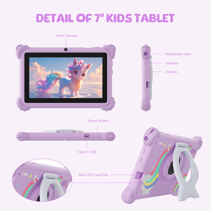 C-Idee 7 Zoll Kinder Tablet Alter 3-7 Dual-Kamera IPS Bildschirm pädagogischer Kinder-Tablet mit Elternkontrolle CM88