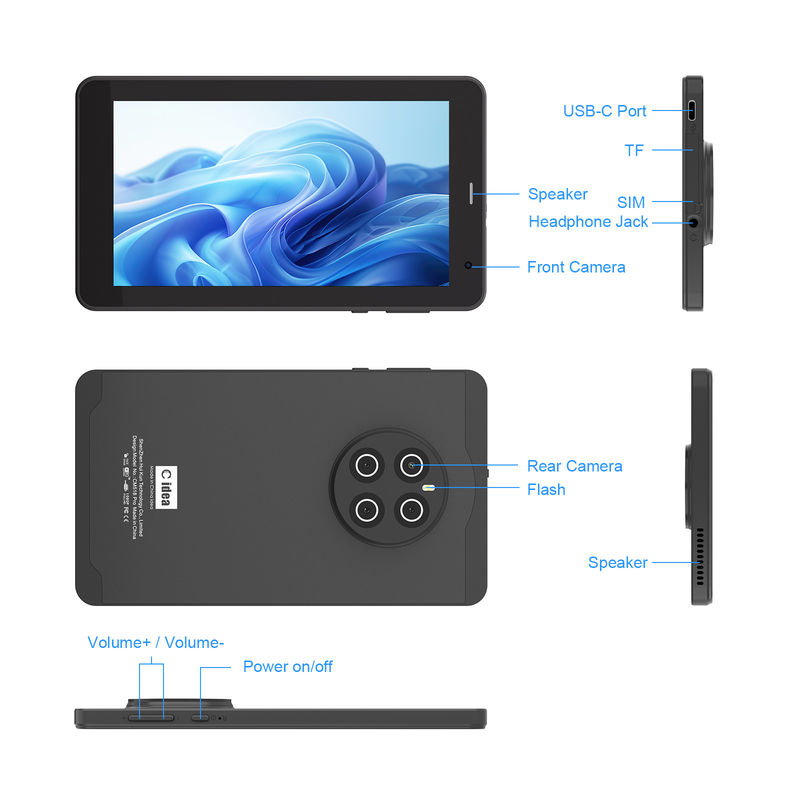 C Idea Android 13 Tablet 512 GB mit SIM 7 Zoll Tablet PC für Studenten CM518 Pro Schwarz