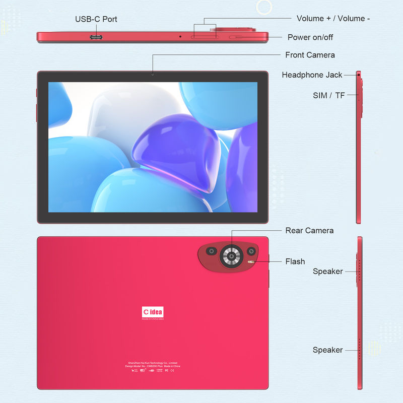 C Idea 10,1 Zoll Android 14 Smart Tablet PC mit Sim Unterstützung für Jugendliche CM8200Plus rot