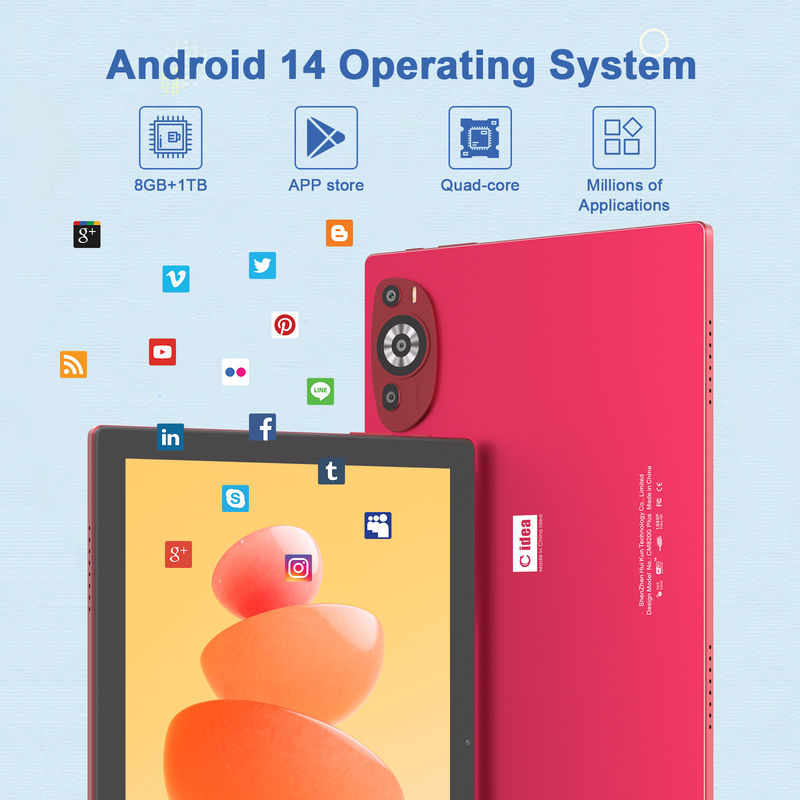 C Idea 10,1 Zoll Android 14 Smart Tablet PC mit Dual SIM Unterstützung CM8200Plus rot