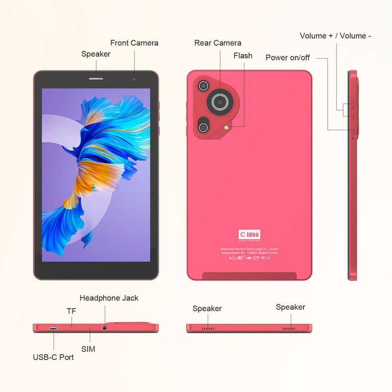 C Idea 5G Android Tablet 8 Zoll Tablet für Studenten mit Sim und WLAN Cm828 Rot