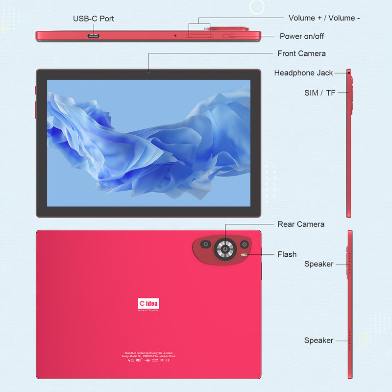 C Idea 10,1 Zoll Android 14 Smart Tablet PC mit Dual SIM und Stift CM8200Plus rot
