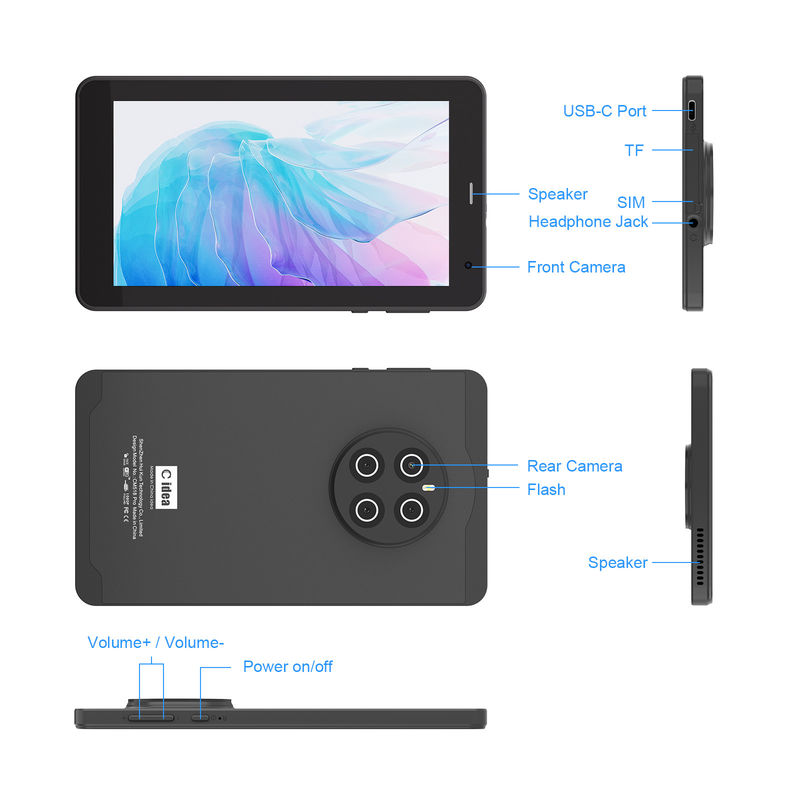 C Idea Android 13 Tablet 512 GB mit SIM 7 Zoll Tablet PC CM518 Pro Schwarz