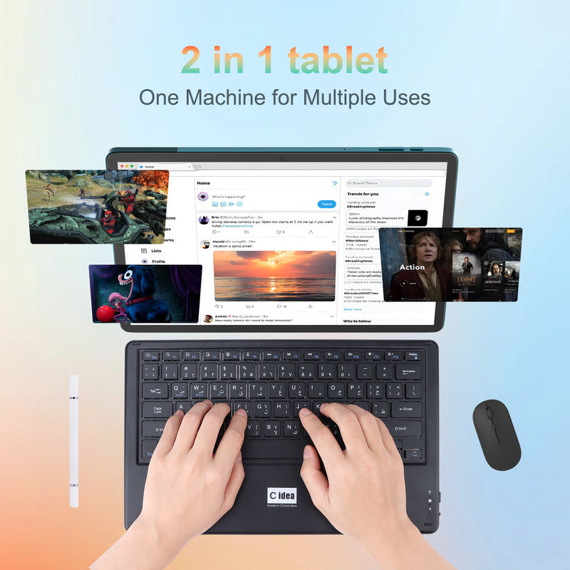 C Idea 14 Zoll Tablet Großbatterie Smart Tablet PC mit Tastatur und Maus CM14000 plus blau