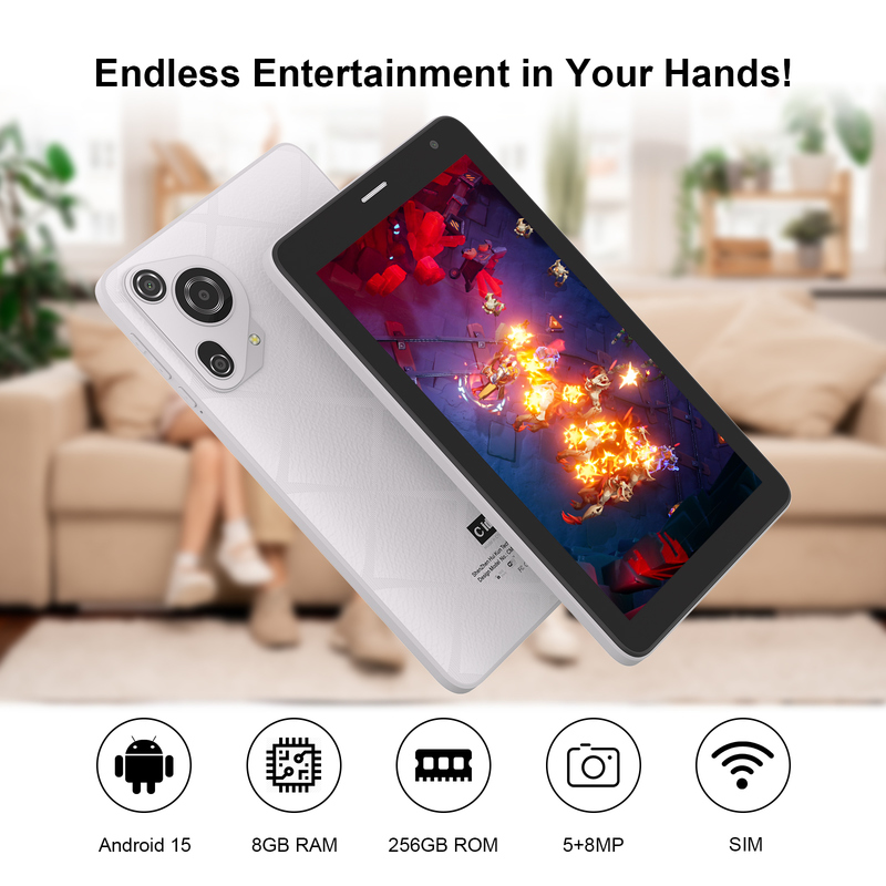 C idea 7 Zoll Wifi Tablet mit Hülle 8+256GB Speicher Quad-Core Prozessor 600x1024 IPS Touchscreen CM528 weiß