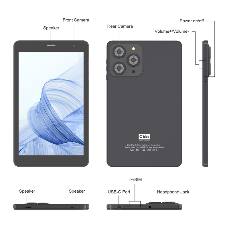 C-Idee 8 Zoll Wifi Tablet mit 8+512 GB Speicher Quad-Core Prozessor 800x1280 IPS Touchscreen rot CM817 Pro