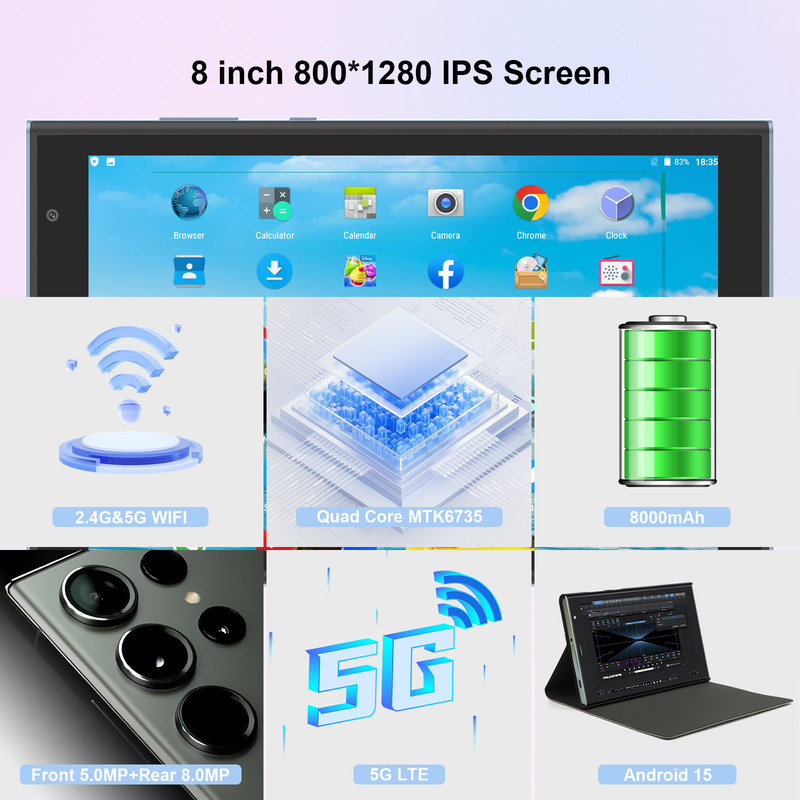 C-Idee 8 Zoll Wifi Tablet mit 8+512 GB Speicher Quad-Core Prozessor 800x1280 IPS Touchscreen blau CM824