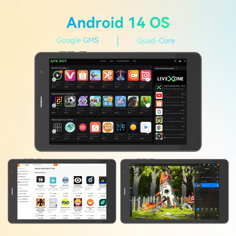 C idea Youth 8 Zoll Tablet Android 15 mit Schwarzlicht-Bildschirm, WiFi, 8GB + 512GB, 800*1280 IPS Incell CM828