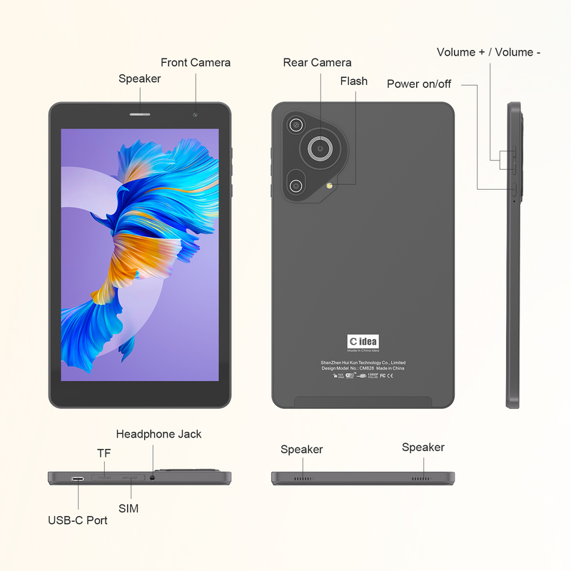 C idea Youth 8 Zoll Tablet Android 15 mit Schwarzlicht-Bildschirm, WiFi, 8GB + 512GB, 800*1280 IPS Incell CM828