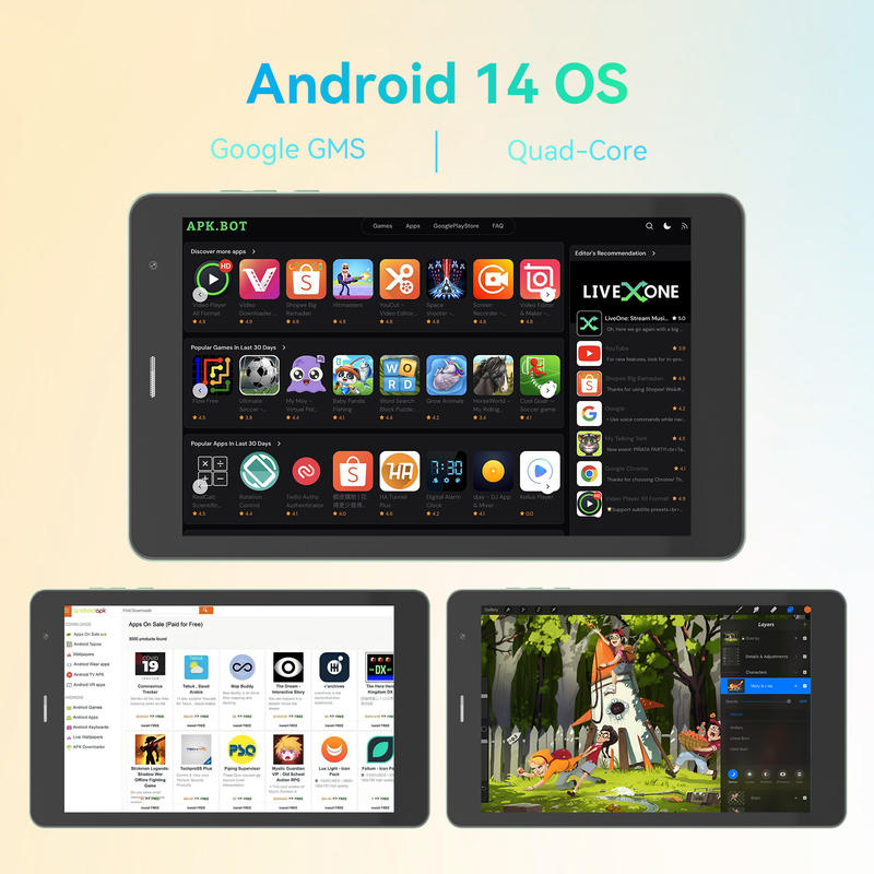 C-Idee Jugend grün 8 Zoll Tablet Android 15 mit TF-Kartenslot, WiFi,8 GB +512 GB, 800*1280 IPS Incell CM828