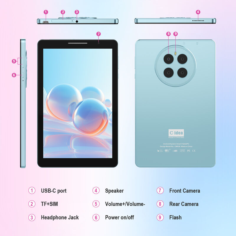 C Idea 8,68 Zoll Tablet PC Android 16 Wi-Fi Kapazitätsbildschirm Auflösung Doppelkamera Unterhaltung und Geschäftsgebrauch CM936 (blau)