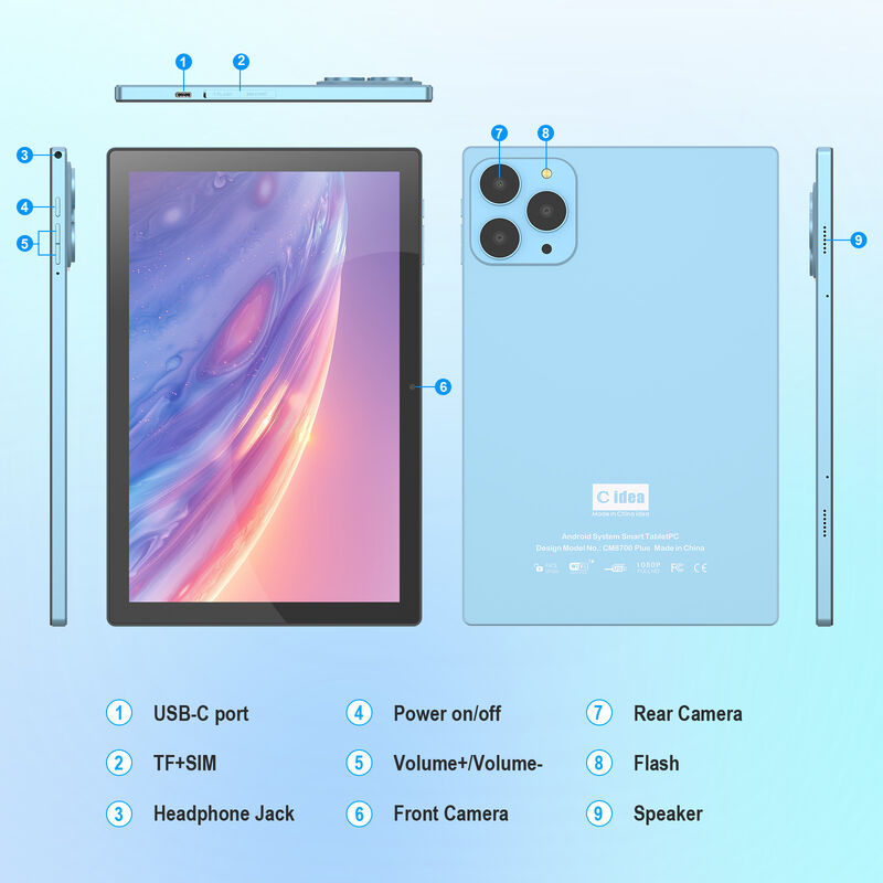 C idea Factory 10,1 Zoll HD-Bildschirm, Android-System, 8 GB + 1 TB großer Speicher, Tablet-PC für Erwachsene CM8700 Plus
