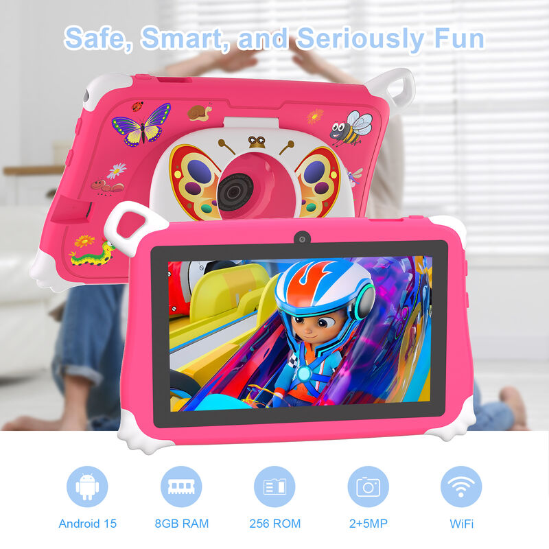 C Idea New Kids Tablet PC 7 Zoll 8 GB RAM 256 GB ROM Android 16 Wi-Fi Drop resistent Bildungszweck (CM86-Pink)