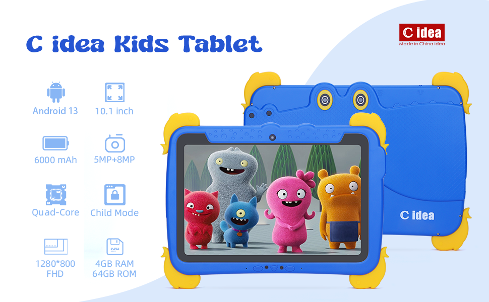 C-Idee 10,1 Zoll Kinder Tablet PC mit Gehäuse Augen Schutz ips HD Bildschirm Vorinstallation IWAWA P1150