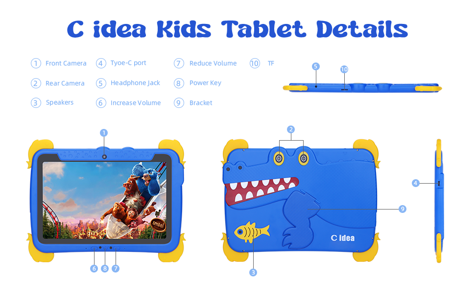 C-Idee 10,1 Zoll Kinder Tablet PC mit Gehäuse Augen Schutz ips HD Bildschirm Vorinstallation IWAWA P1150